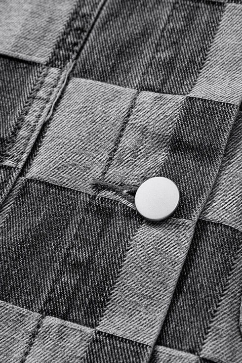 Checkered Patchwork Button up Denim Jacket